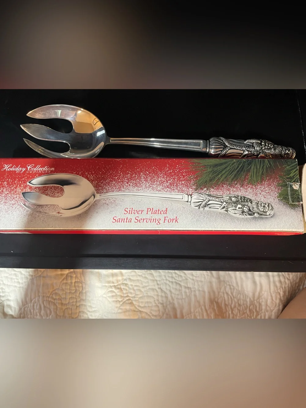 Silver-Plated Holiday Serving Fork with Ornate Handle